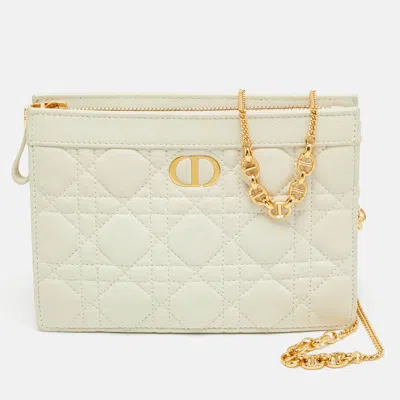 Pre-owned Dior Off White Cannage Leather Pouch