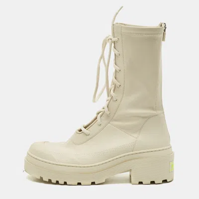 Pre-owned Dior Off White Leather D-major Lace Up Combat Boots Size 38