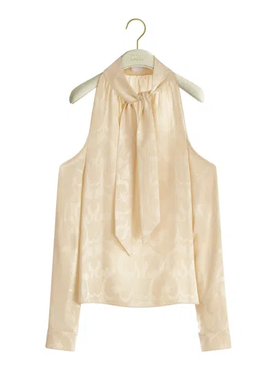 Dior Off-shoulder Blouse In Floral Silk Jacquard In Neutral