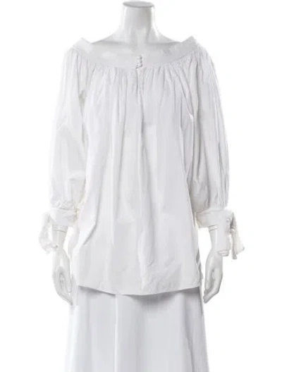 Pre-owned Dior Off-the-shoulder Long Sleeve Blouse In White