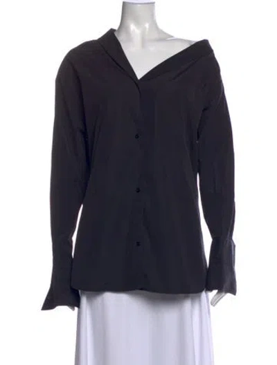 Pre-owned Dior Off-the-shoulder Long Sleeve Button-up Top In Blue