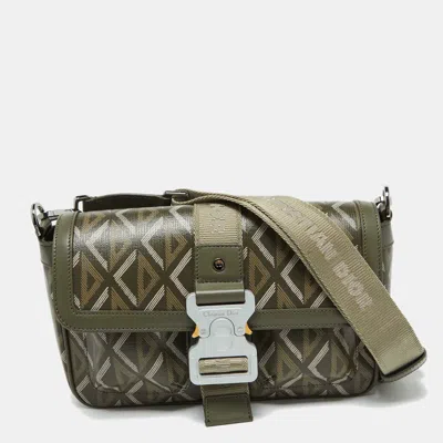 Pre-owned Dior Olive Green Diamond Coated Canvas And Leather Hit The Road Bag