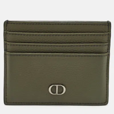 Pre-owned Dior Olive Green Leather Cd Icon Card Holder