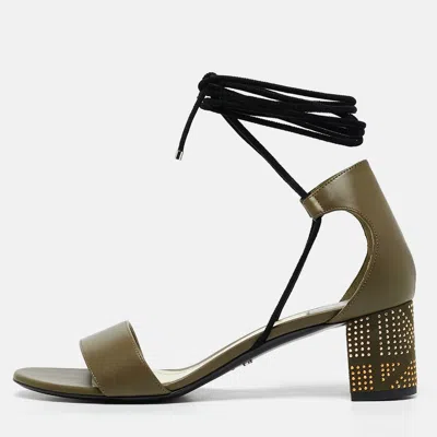 Pre-owned Dior Olive Green Leather Rainbow Stellar Sandals Size 40
