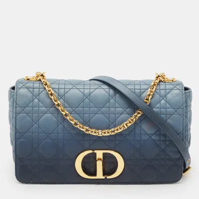 Pre-owned Dior Ombre Blue Cannage Leather Large Caro Shoulder Bag