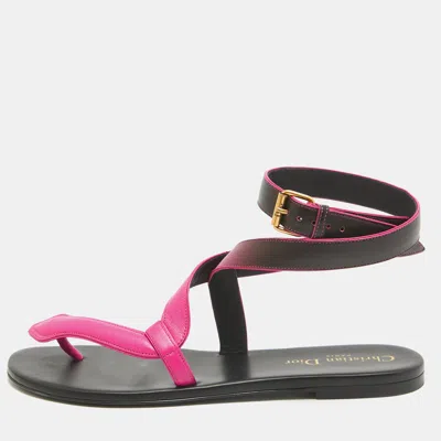 Pre-owned Dior Ombre Pink Leather Poison D Ankle Wrap Flats Size 38.5