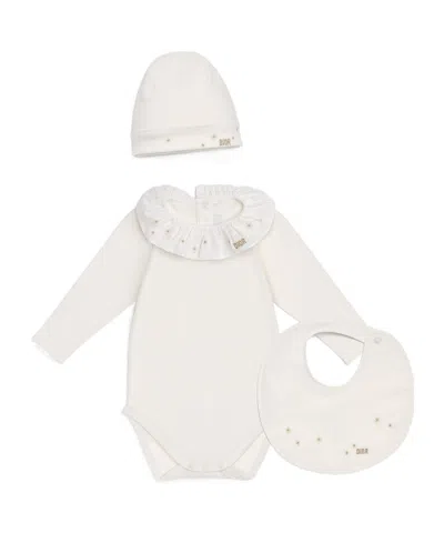 Dior One-piece Bib And Knitted Hat Set In White