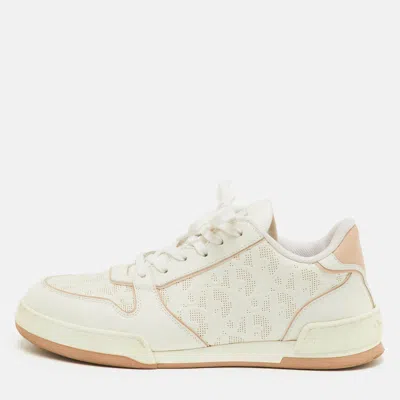 Pre-owned Dior One Size 38 White/beige Leather Oblique Perforated Low Top Sneakers