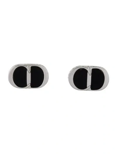 Pre-owned Dior Onyx & Crystal Magnet Stud Earrings In Multicolor