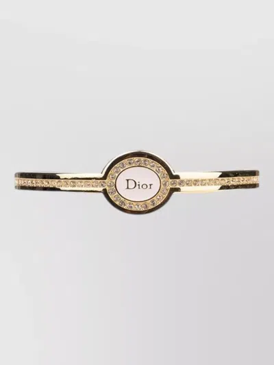 Dior Open Cuff Bracelet Gold Tone Crystals In Brown