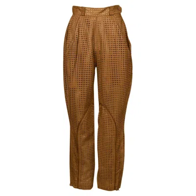 Pre-owned Dior Openwork Leather Brown Tones Pants, Size 34fr