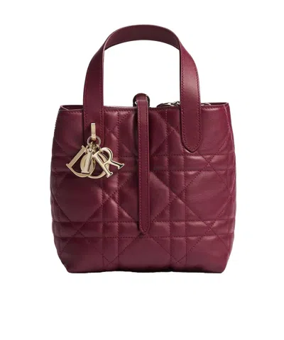 Dior Or Small  Toujours Vertical Tote Bag In Burgundy