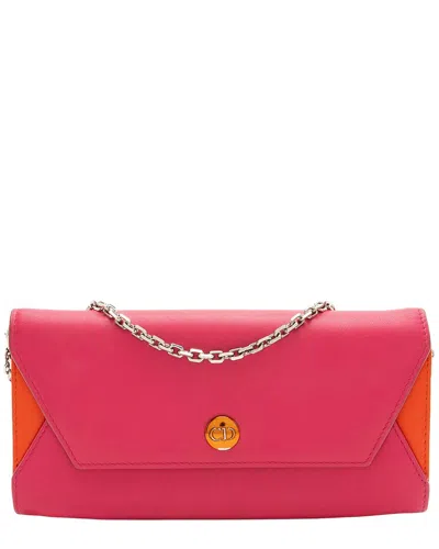 Pre-owned Dior Orange Leather Addict Rendez Vous Wallet On Chain (authentic Pre-loved)
