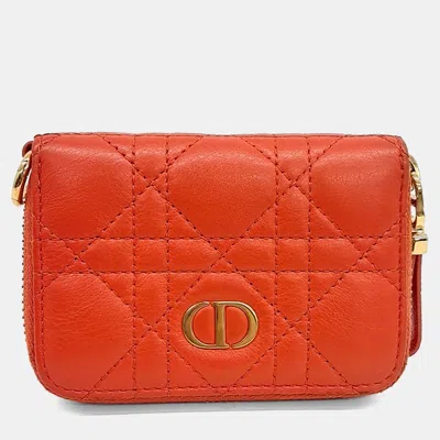 Pre-owned Dior Orange Leather Caro Card Holder