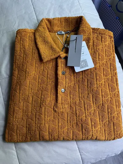 Pre-owned Dior Orange Oblique Terry Cloth Polo Shirt