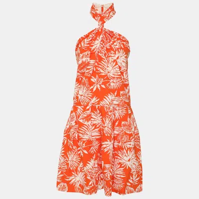 Pre-owned Dior Orange Printed Cotton Backless Mini Dress M