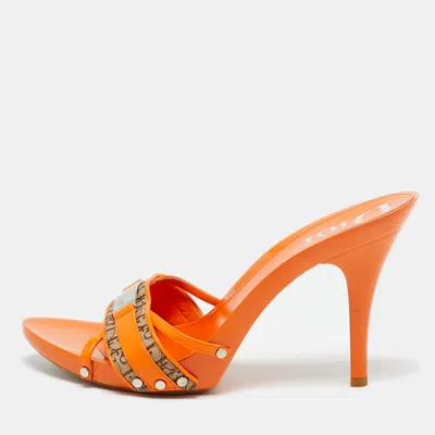 Pre-owned Dior Orange/beige Monogram Canvas And Leather Slide Sandals Size 40