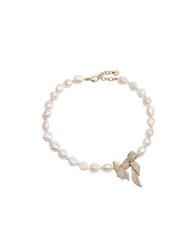 Dior Or Shiny Bow Necklace In White