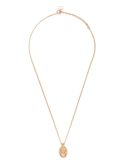 Pre-owned Dior Oval Logo Pendant Necklace In Gold