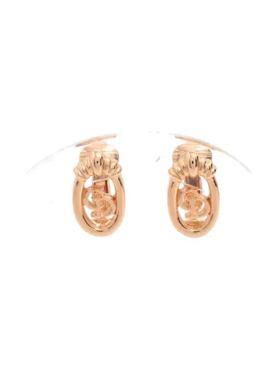 Pre-owned Dior Oval Monogram Clip-on Earrings In Gold