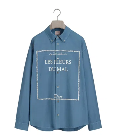 Dior Overshirt With Book Cover Embroidery In Blue