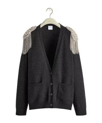 Dior Oversized Cardigan With Embroidered Epaulets In Gray