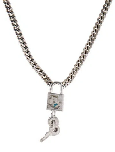 Pre-owned Dior Padlock & Key Pendant Necklace, 17" In Multi