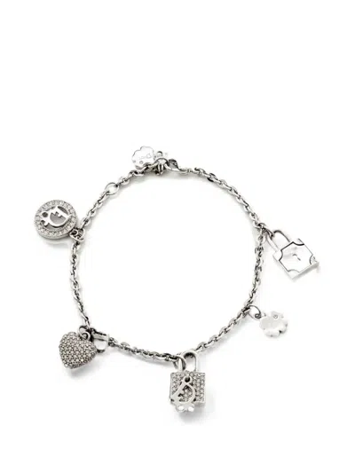Pre-owned Dior Padlock Heart Charms Bracelet In Silver