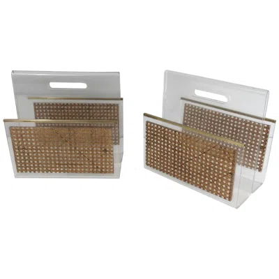 Pre-owned Dior Pair Of Lucite, Brass And Encrusted Cane Magazine Racks, Style Of  In Brown