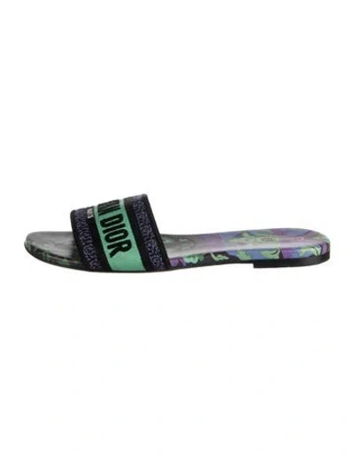Pre-owned Dior Paisley Print Embroidered Accent Slides In Black