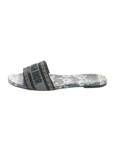 Pre-owned Dior Paisley Print Embroidered Accent Slides In Blue