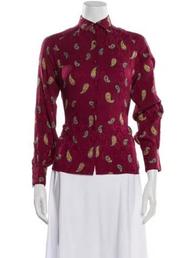 Pre-owned Dior Paisley Print Long Sleeve Blouse In Burgundy