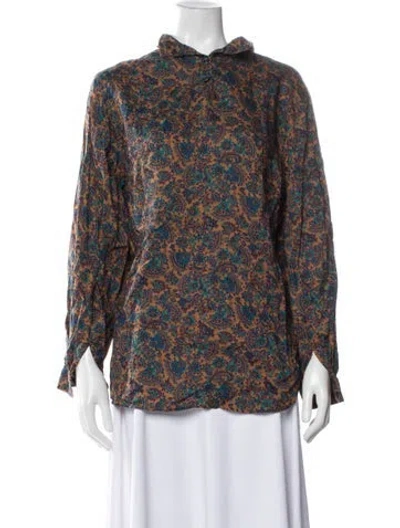 Pre-owned Dior Paisley Print Mock Neck Blouse In Brown