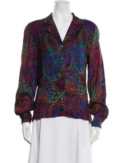 Pre-owned Dior Paisley Print V-neck Blouse In Purple