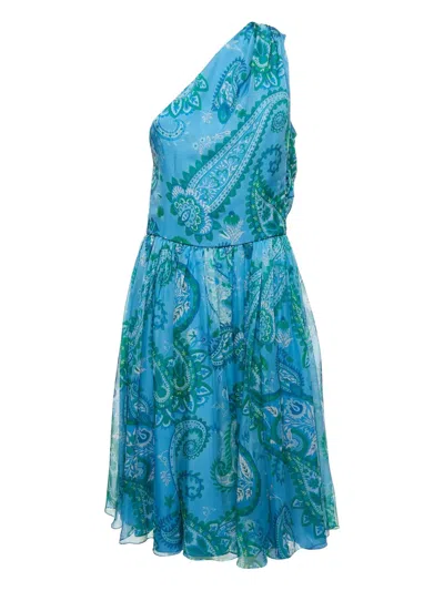Pre-owned Dior Paisley-print Silk Mini Dress In Blue