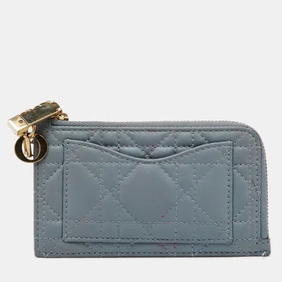 Pre-owned Dior Pale Blue Cannage Leather Cosmos Zip Card Holder