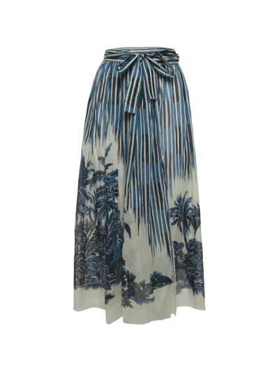 Pre-owned Dior Palm Tree-print Wrap Midi Skirt In Blue