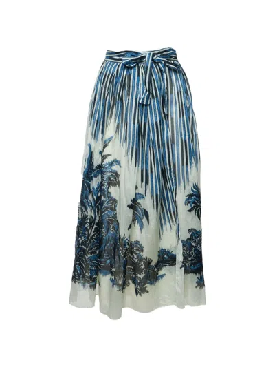 Pre-owned Dior Palm Tree-print Wrap Midi Skirt In Blue