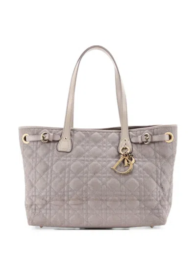 Pre-owned Dior Panarea Cannage Quilt Canvas Small Tote Bag In Grey