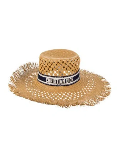 Pre-owned Dior Paper Woven Wide Brim Sun Hat In Neutral