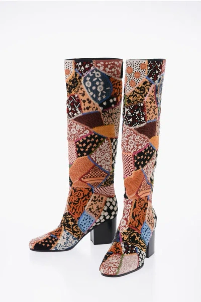 Dior Patchwirk Effect Embroidery Age Knee-high Boots Heel 7 C In Multi