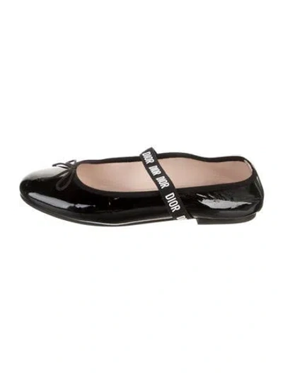 Pre-owned Dior Patent Leather Bow Accents Ballet Flats In Black