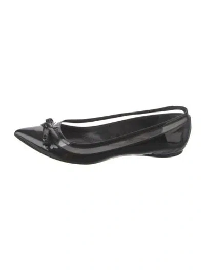 Pre-owned Dior Patent Leather Bow Accents Ballet Flats In Black
