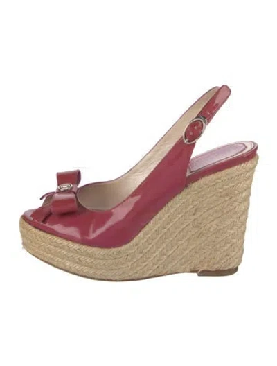 Pre-owned Dior Patent Leather Bow Accents Espadrilles In Burgundy