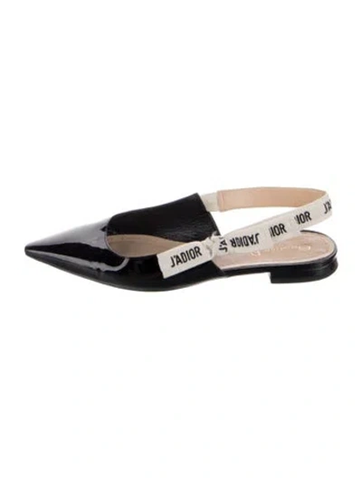 Pre-owned Dior Patent Leather Bow Accents Slingback Flats In Black