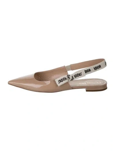 Pre-owned Dior Patent Leather Bow Accents Slingback Flats In Neutrals