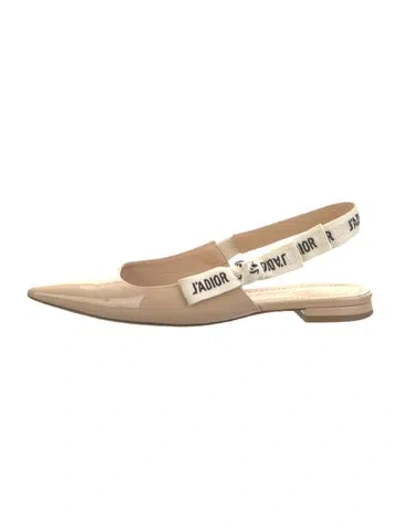 Pre-owned Dior Patent Leather Bow Accents Slingback Flats In Neutrals
