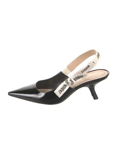 Pre-owned Dior Patent Leather Bow Accents Slingback Pumps In Black