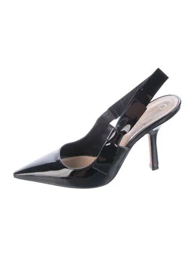 Pre-owned Dior Patent Leather Bow Accents Slingback Pumps In Black
