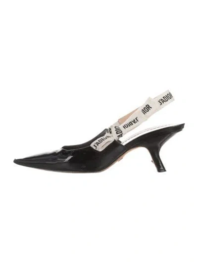Pre-owned Dior Patent Leather Bow Accents Slingback Pumps In Black